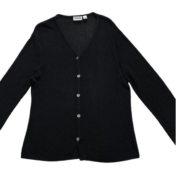 Chicos Design Black Open Weave Knit Button Front Cardigan Sweater Size M/L - Picture 10 of 12